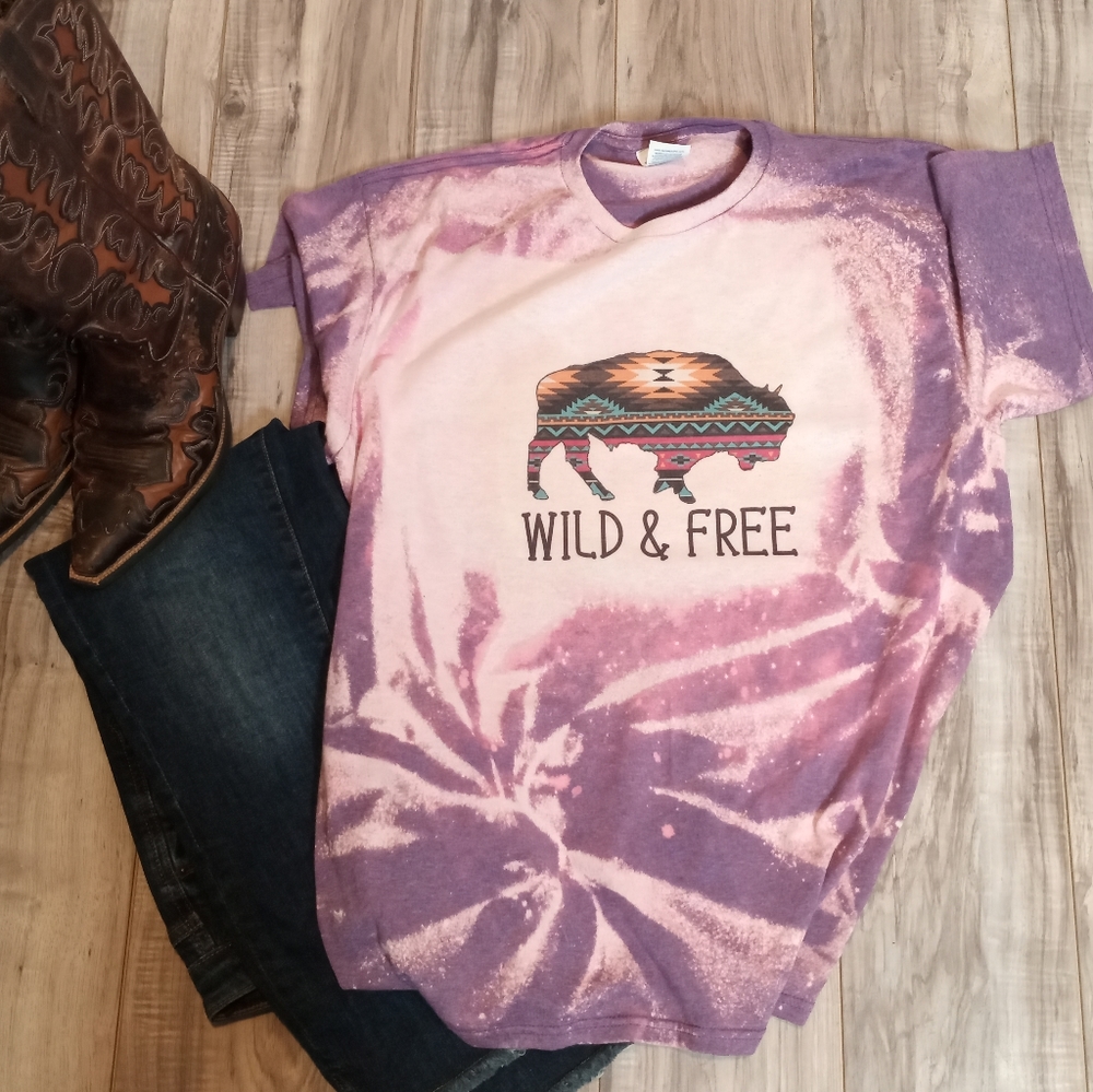 A bleach t-shirt with wild and Free Buffalo